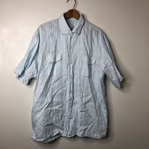 Tommy Bahama Shirt Men's Large Solid Print Short Sleeve Button Down Blue
